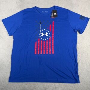 Under Armour Shirt Mens 5XL Blue Freedom USA Flag Patriotic Loose Fit Tee New